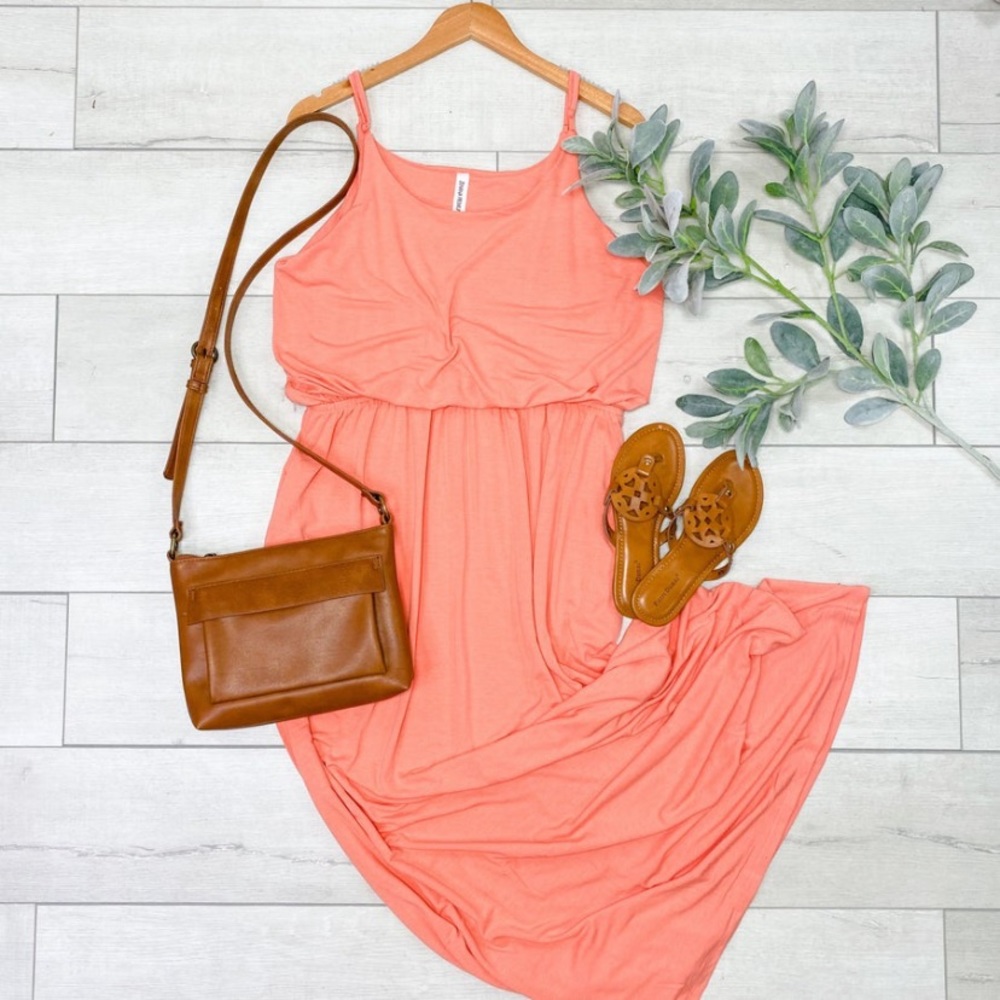 ⭐️Coral Gathered Waist Maxi dress